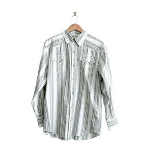 Scully Mens Western Dress Shirt Snap Up Long Sleeve Stripes Light Green Medium